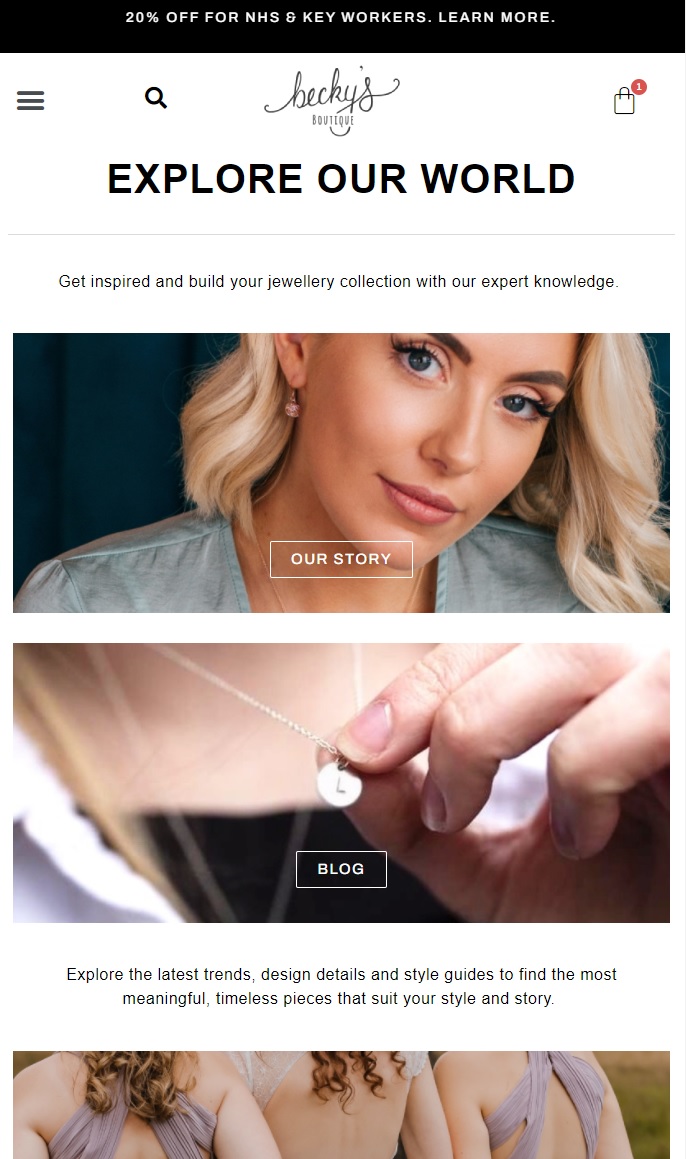 Screenshot of the Becky's Jewellery Boutique website