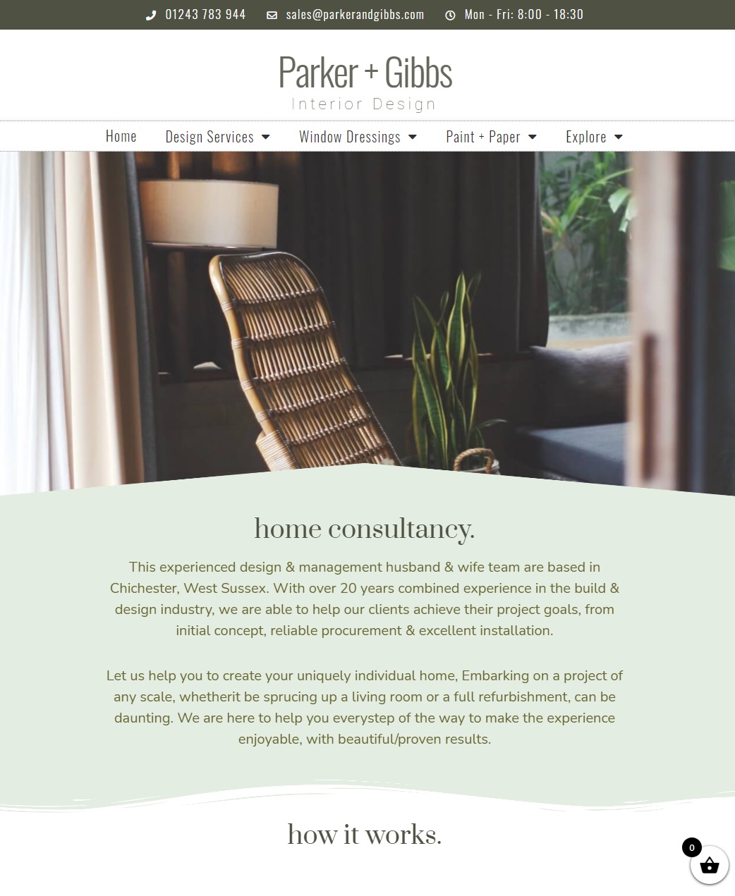 Screenshot of the Parker & Gibbs website